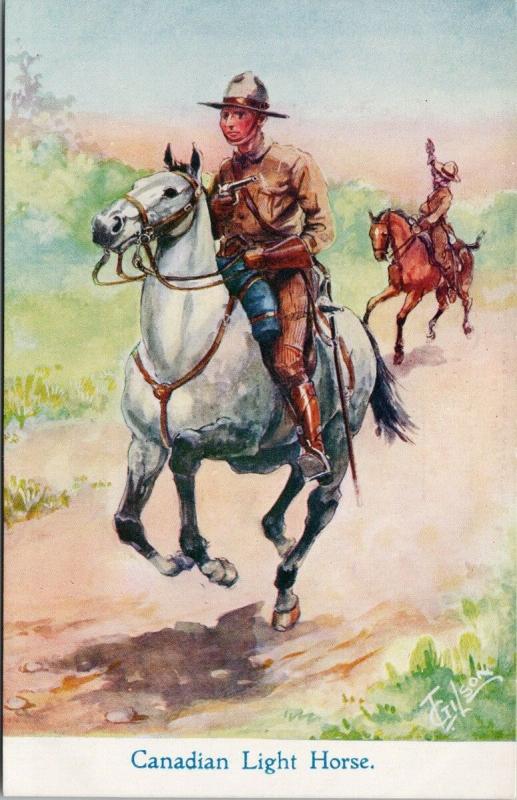 Canadian Light Horse CLH Calvary Regiment WWI Horses T. Gilson Art Postcard E39 