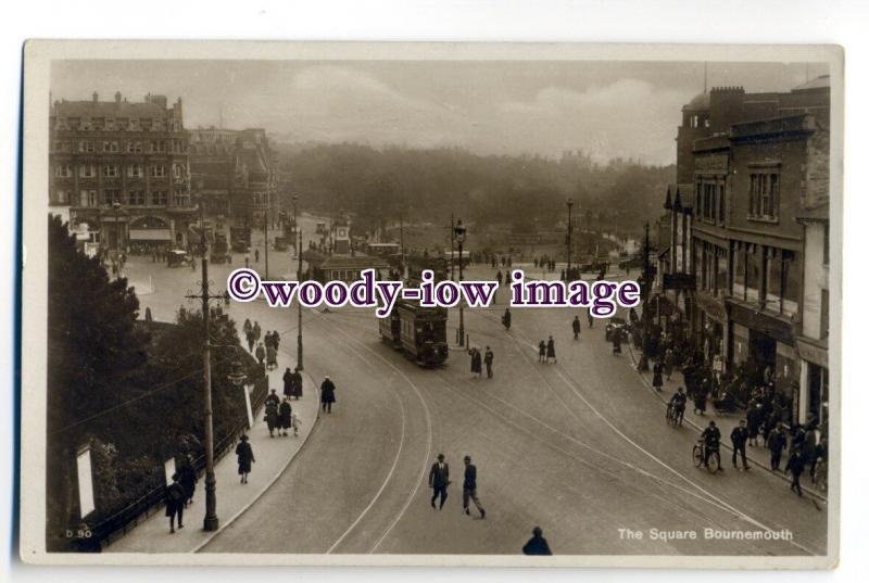 tq1935 - Hants - Trams & Cars in The Square, in Bournemouth - Postcard