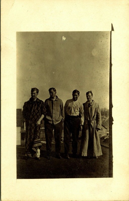 RPPC Four Young Men in Robes outside Real Photo Postcard AZO