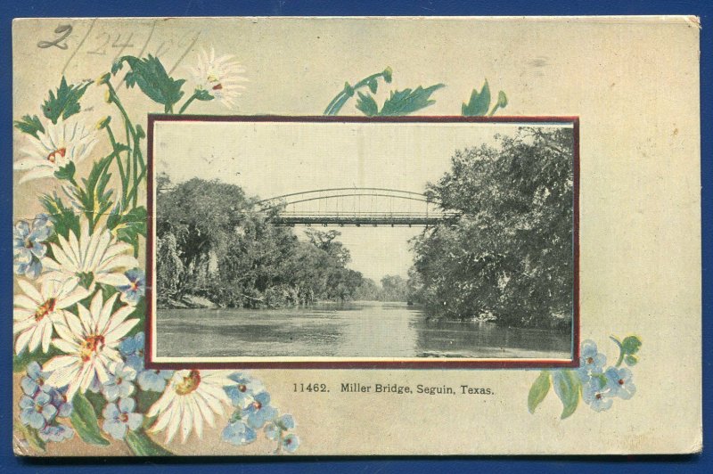 Miller Bridge Seguin Texas tx postmarked 1909 old postcard