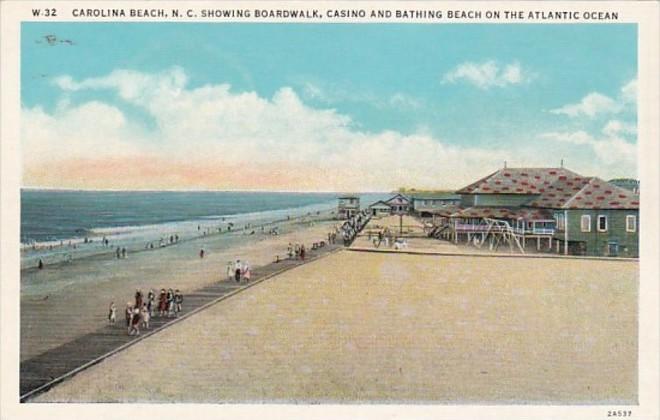 North Carolina Beach Showing Boardwalk Casino and Bathing Beach Curteich