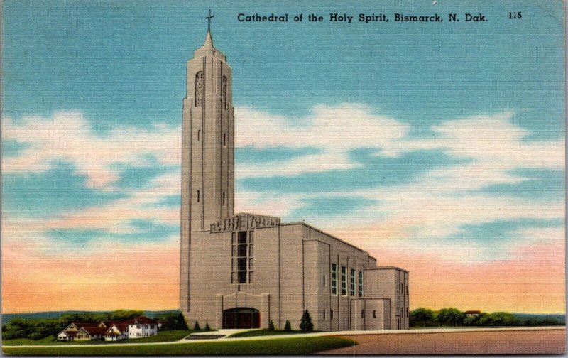 USA Cathedral of the Holy Spirit Bismarck North Dakota Linen Postcard 09.70