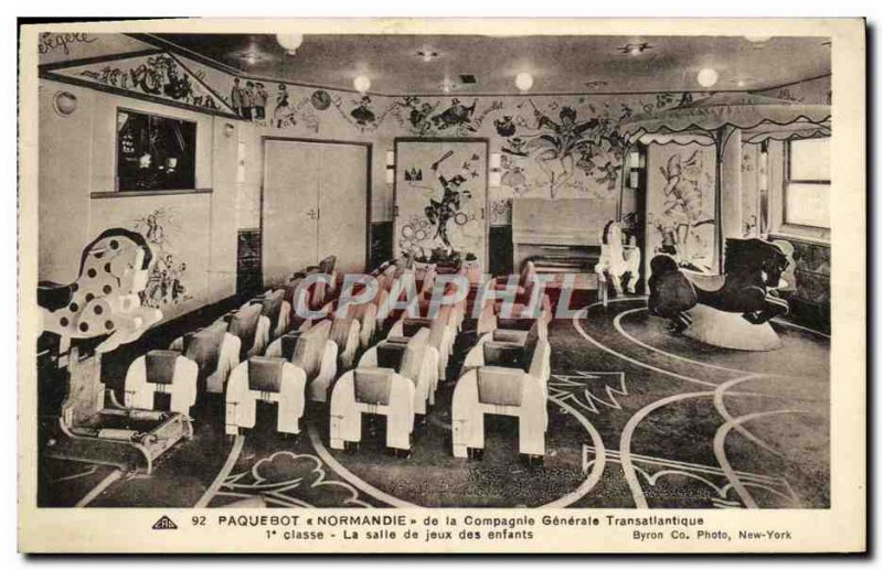 Postcard Old Boat Interior of Normandy Ship of Compagnie Generale Transatlant...