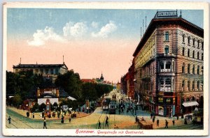 VINTAGE POSTCARD GEORGE STREET & THE CONTINENTAL HOTEL HANOVER GERMANY 1920s