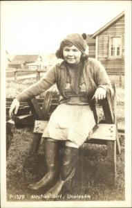 Eskimo Young Girl Aleutian - Unalaska AK c1940 Real Photo Postcard