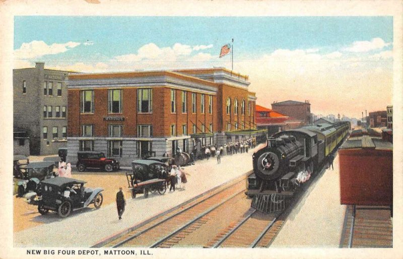 Mattoon Illinois Big Four Depot Train Station Vintage Postcard AA43077