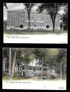 E15 Conn. Winsted, Gilbert High School Highland Motel 2 Hand Colored Roto. Co.Un