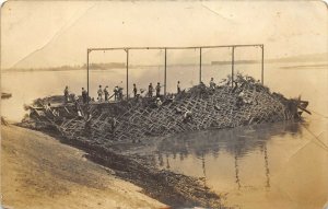 1910s RPPC Real Photo Postcard Men making Dam Dock Cove On River