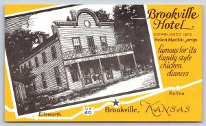Kansas~Brookville Central Hotel~Map~Saloon Bldg Architecture~1950s Postcard
