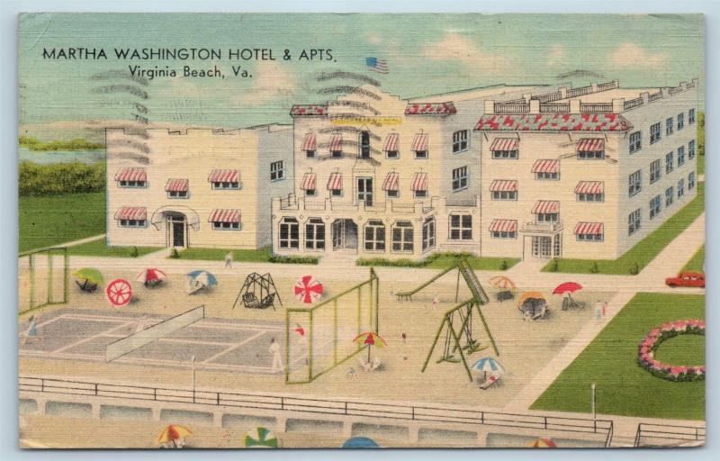 Postcard VA Virginia Beach Martha Washington Hotel Apartments Playground E08