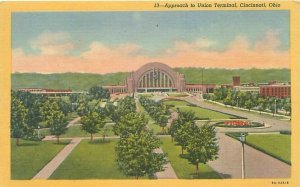 Cincinnati Ohio Approach to Union Terminal Linen Postcard Unused