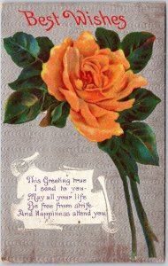 1912 Best Wishes Large Yellow Roses Flowers Greetings Posted Postcard