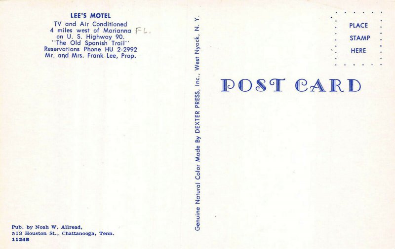 Marianna FL Lee's Motel & Cafe Texaco Gas Station Postcard.