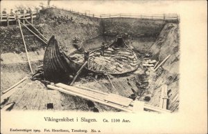 Archaeology Dig Viking Ship Slagen Norge Norway Vikingeskibet Postcard c1905