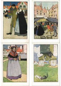 J.FONTEYNE ARTIST SIGNED BRUGGE TYPES Set of 8 Vintage Postcards+FOLDER (L4339)