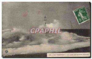 Old Postcard Lighthouse Treport The pier by big storm