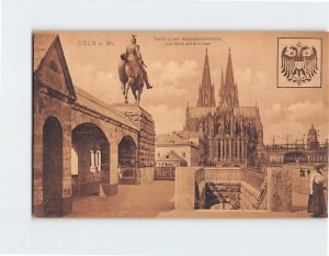 Postcard Partie v. der Hohenzollernbrücke und Blick auf den Dom Cologne Germany