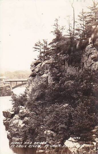 Wisconsin St Croix Falls Rocks & Bridge St Croix River 1939 Real Photo