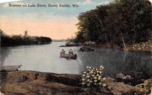 Wisconsin Wi Postcard 1920 GRAND RAPIDS Scenery on LAKE BIRON Canoe