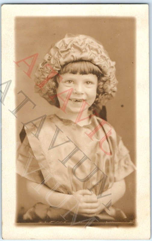 c1910s Cute Little Girl Missing Teeth RPPC Photo Scales Mound, IL Irenethan A158