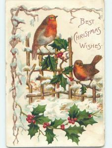 Pre-Linen christmas CUTE BIRDS SIT ON SNOW-COVERED TRELLIS hr2840