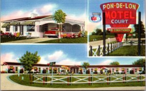 Linen Postcard Pon-De-Lon Motel U.S. Route 25 in Walton, Kentucky