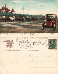 LONG BRANCH N.J. TRAIN STATION 1908 ANTIQUE POSTCARD railroad railway depot