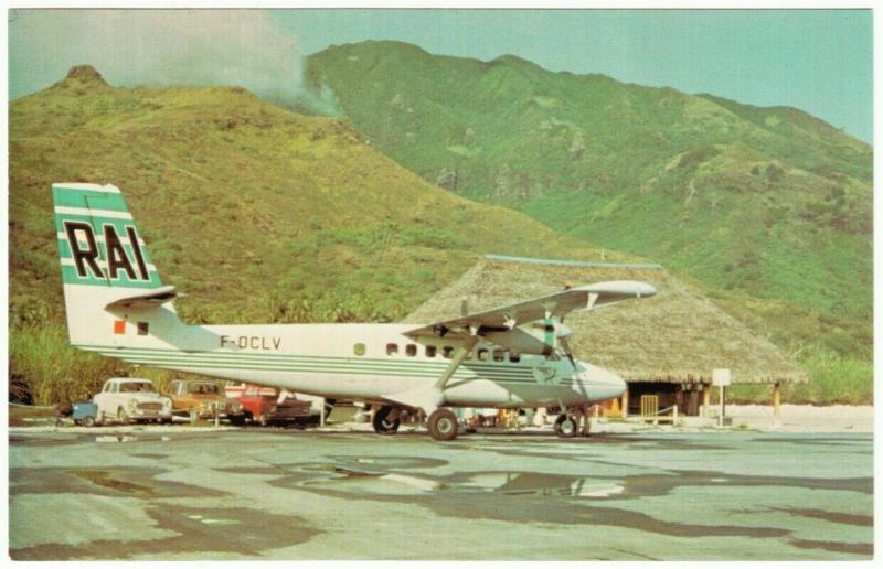 Moorea Airport in French Polynesia with RAI Airplane in 1969 Postcard