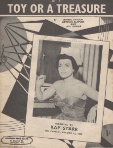 Toy Or A Treasure Kay Starr Vintage Rare Sheet Music