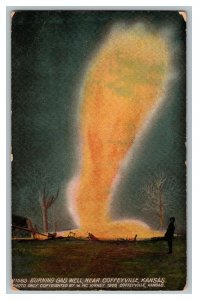 Postcard Burning Gas Well Near Coffeyville Kansas Vintage Standard View Card