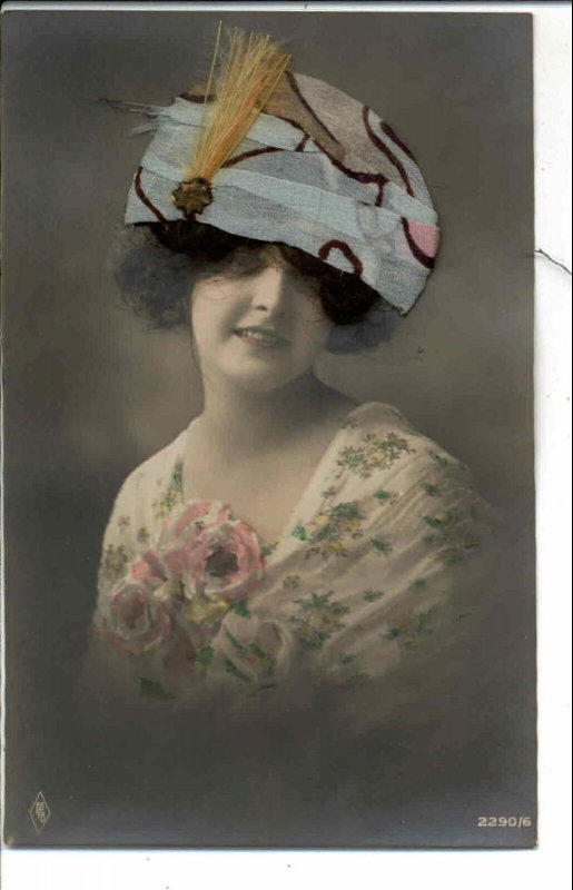 Beautiful Woman NOVELTY ADD ON HAT & HAIR c1910 Real Photo Postcard #1