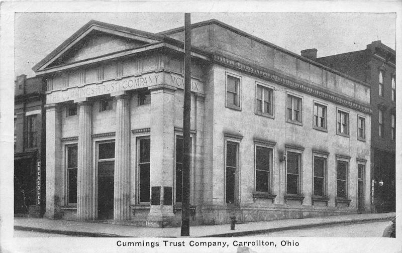 E86/ Carrollton Ohio Postcard Carroll Co 1928 Cummings Trust Co Bank