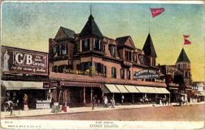 Brooklyn, NY New York  CONEY ISLAND  Surf Avenue~Cigar Store~Hotel 1906 Postcard