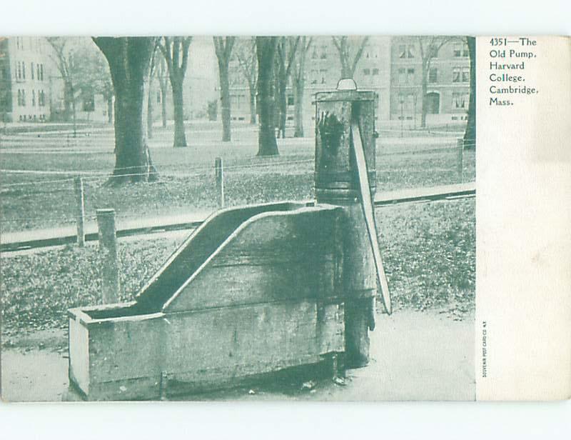 Pre-1907 OLD WATER PUMP AT HARVARD UNIVERSITY Cambridge Massachusetts MA Q1761