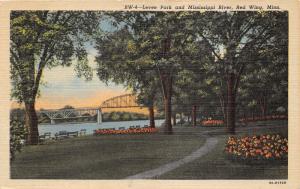 Red Wing Minnesota~Levee Park & Mississippi River Bridge~1940s Postcard
