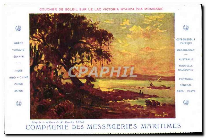 Old Postcard Boat Company Messageries Maritimes Sunset on Lake Victoria Nyanz...