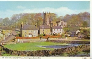 Derbyshire Postcard - St Giles' Church and Village - Hartington - Ref 4510A