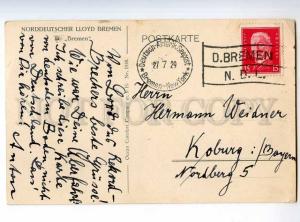 247942 NORDDEUTSCHER LLOYD from ship liner BREMEN 1929 ye RPPC