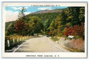 1935 Greetings From Earlton New York NY, Car Beauty Spot Catskill Mts Postcard