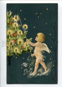 279809 CHRISTMAS X-mas ANGEL Tree in Light Vintage LITHO PC