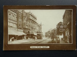 Wales CARDIFF Queen St. Empire Theatre ANIMATED STREET SCENE c1909 RP Postcard