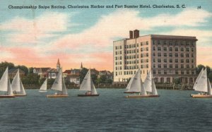Vintage Postcard Championship Snipe Racing Fort Sumter Charleston S Carolina SC