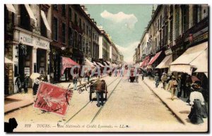 Old Postcard Tours Street and National Credit Lyonnais