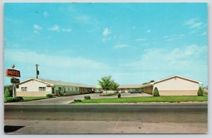 Scottsbluff Nebraska~Frank Motel~Googie Sign: Gold Spiked Ball on Top~1969 PC