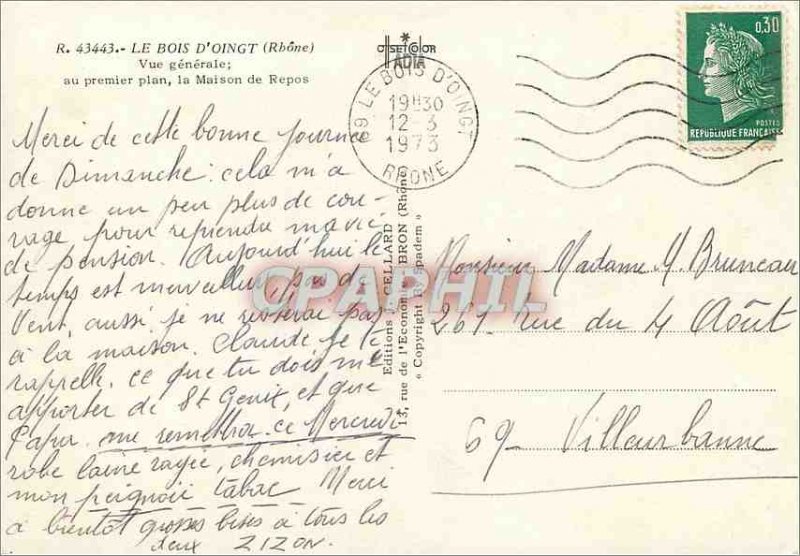 Modern Postcard Le Bois d'Oingt (Rhone) Vue Generale in Foreground The House ...