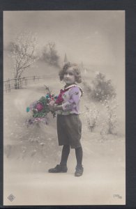 Children Postcard - Child Holding Bunch of Flowers  RS6127