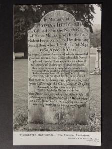 Hampshire WINCHESTER Cathedral The Thetcher Tombstone - Old RP Postcard