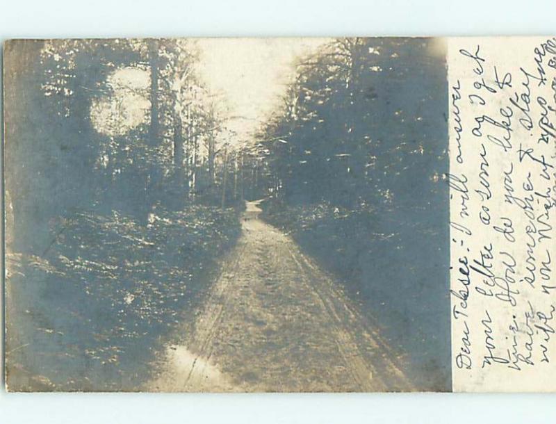 1906 rppc DIRT ROAD THROUGH THE WOODS Postmarked East Brownfield Maine ME HM2663