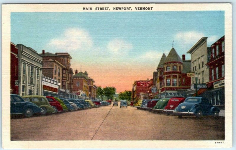 NEWPORT, Vermont  VT   BAY STREET SCENE  Orleans County  1940s Linen Postcard