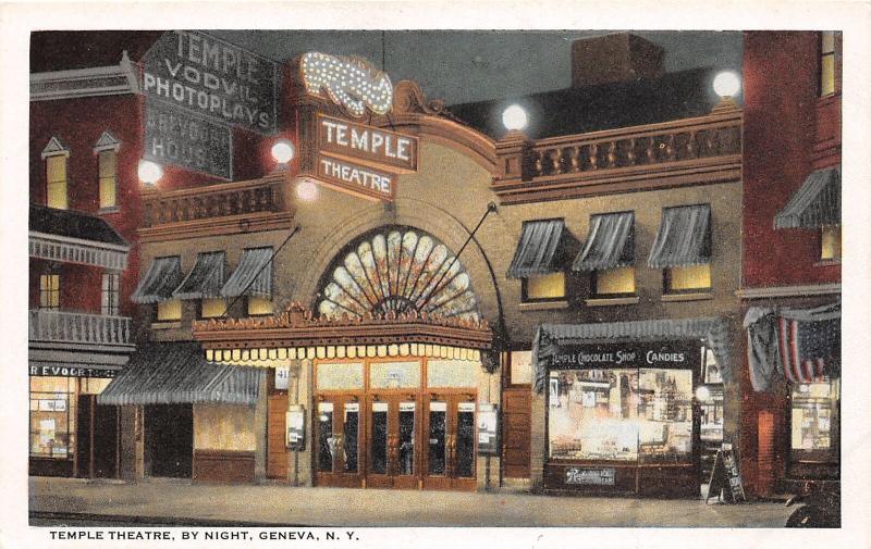 F9/ Geneva New York Postcard c1910 Temple Theatre by Night